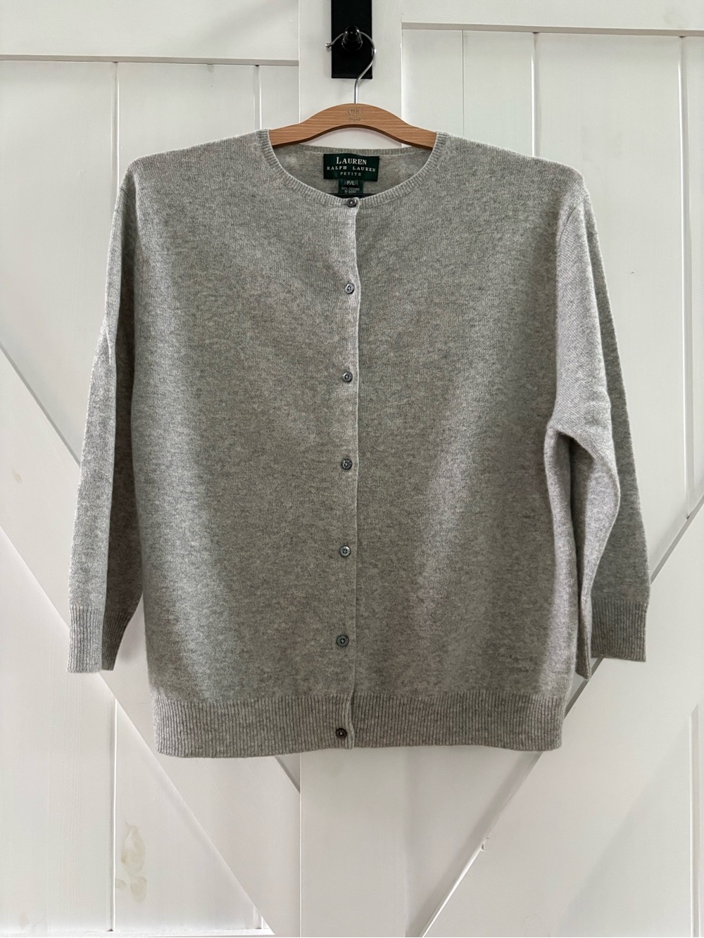 Lauren Ralph Lauren Petite Vintage 100% Cashmere Gray Cardigan Sweater